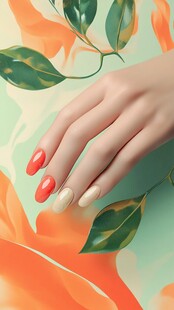精致美甲与花卉背景搭配