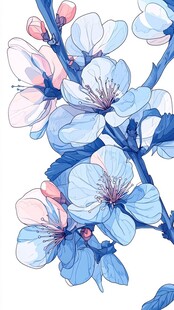 蓝色梦幻樱花插画