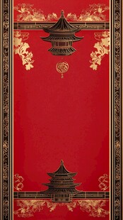 中式红金古建筑边框背景