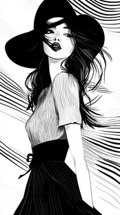 时尚酷感女子黑白插画