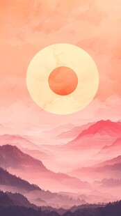 夕阳下的梦幻山峦景色