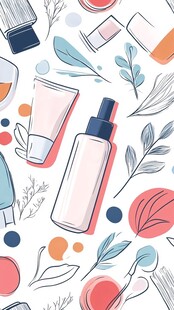 手绘美妆用品与植物图案