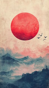 红日映山飞鸟入画境