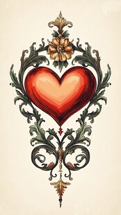 复古心形花卉装饰图案