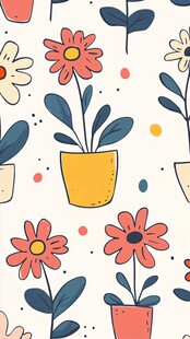 花卉盆栽可爱无缝图案