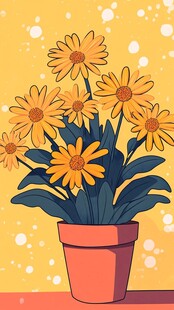 橙色花盆中的灿烂小雏菊