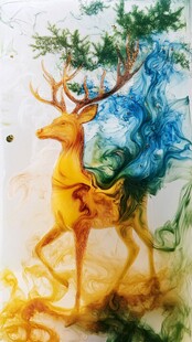 梦幻彩墨鹿的奇幻意象