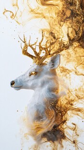 梦幻金雾中的灵鹿形象