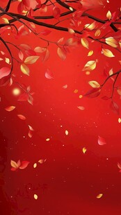 红底飘叶浪漫秋日景象
