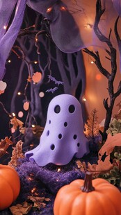 紫色幽灵南瓜万圣节场景
