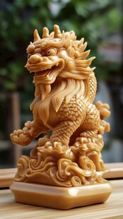 黄玉麒麟摆件 精致威武