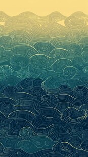 海洋波浪复古风格插画