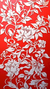红色底花卉金属质感图案