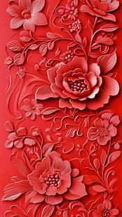 红色雕花艺术 精美花卉图案