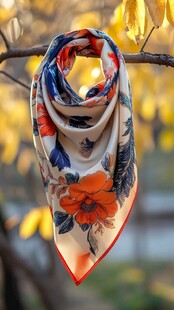 秋日树枝上的印花丝巾