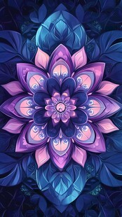 梦幻紫色曼陀罗花卉图案