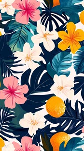热带花卉树叶缤纷图案