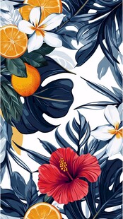 热带花卉水果图案背景