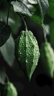 带水珠的独特绿苦瓜