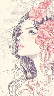 花饰少女侧颜插画