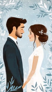 浪漫新婚夫妇对视画面