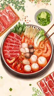 美味火锅食材丰盛诱人