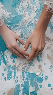 双手在海边沙滩比心