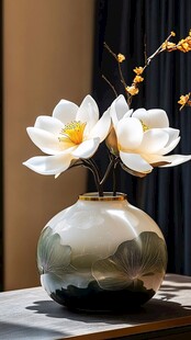 中式花瓶插玉兰花摆件