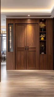 中式实木入户门与收纳设计