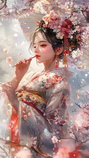 古风佳人持伞闻花香