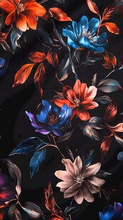 黑色底绚丽花卉图案面料