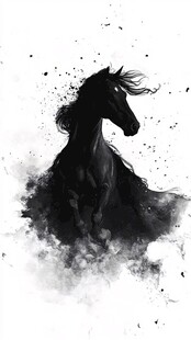 水墨奔腾黑马图