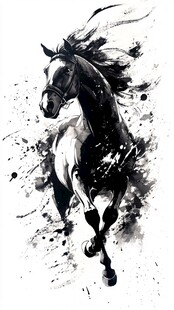 水墨奔腾骏马图