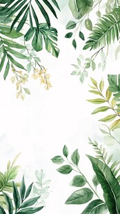 清新绿植水彩边框背景图