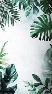 清新绿植水彩背景图