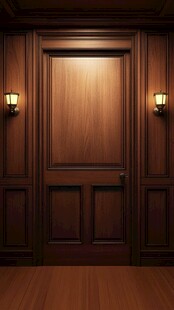 复古木质房门配壁灯场景
