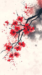 水墨红梅图