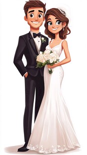 卡通风格新婚夫妇甜蜜形象