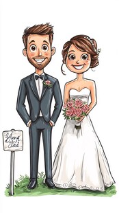 新婚夫妇甜蜜卡通形象