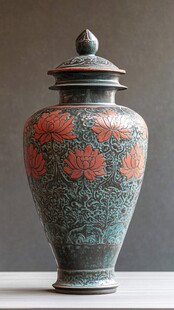 古雅花卉纹陶瓷盖罐
