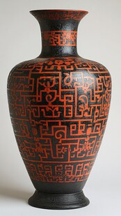 黑红几何纹精美传统花瓶