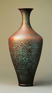 古典花纹长颈陶瓷花瓶