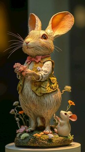 可爱鼠雕像 温馨田园风场景