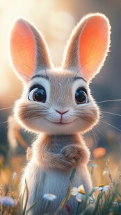 可爱萌兔在花丛中微笑