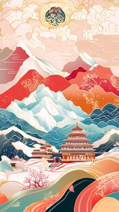 锦绣山河中式国风插画