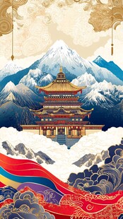 古风山水阁楼国风插画