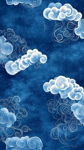 中式蓝底祥云纹理图案