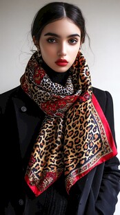 时尚女士豹纹围巾穿搭示范