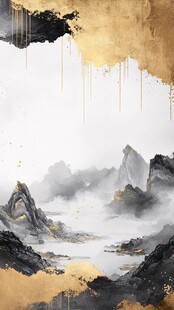 水墨鎏金山水意境图