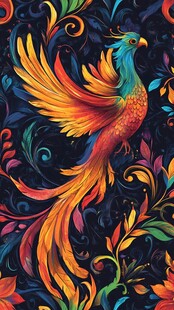 五彩凤凰于繁花中展翅